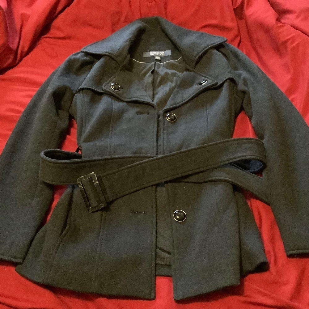 Kenneth Cole Dark Grey Belted Coat